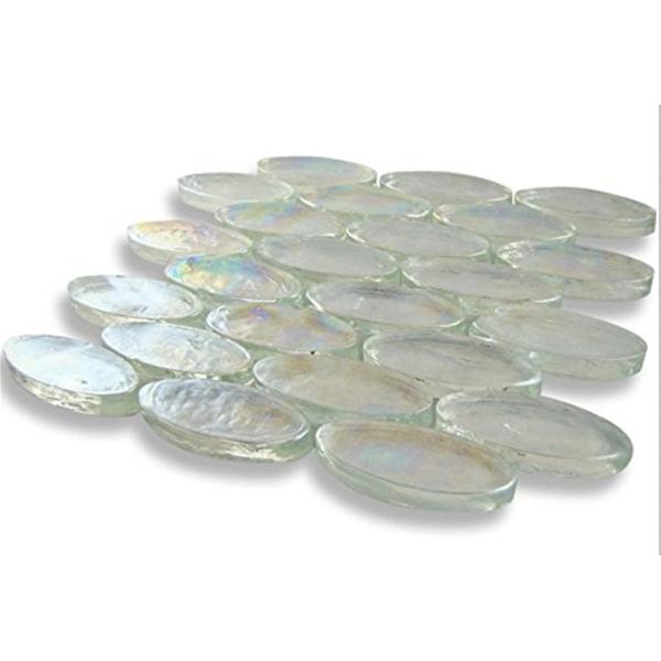Blue & White Excalibur Oval Mosaic Glass Pool Tile Bush Hammered Surface