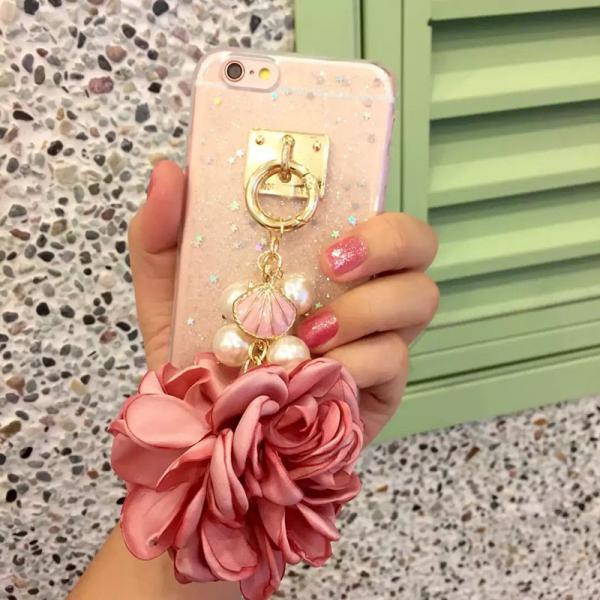 Cheap Soft TPU Pink&Blue Pearls Fancy Chain Cell Phone Case Back Cover For iPhone 6 6s Plus for sale