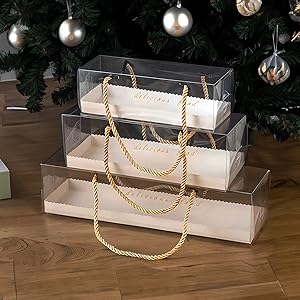 Clear Roll Cake Boxes With Gold Rope Handle & Cake Boards, Homemade & Bakery Transparent Plastic Gift Boxes，Easy Carrying, Storage Containers For