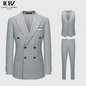 China Business Needs Business Suits Gray Striped Double-breasted Gun Lapel Slim Fit 3 Pieces on sale