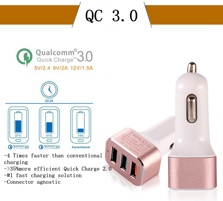 Quick Charge 3.0 42W USB 3 Ports Cell Phone Car Charger