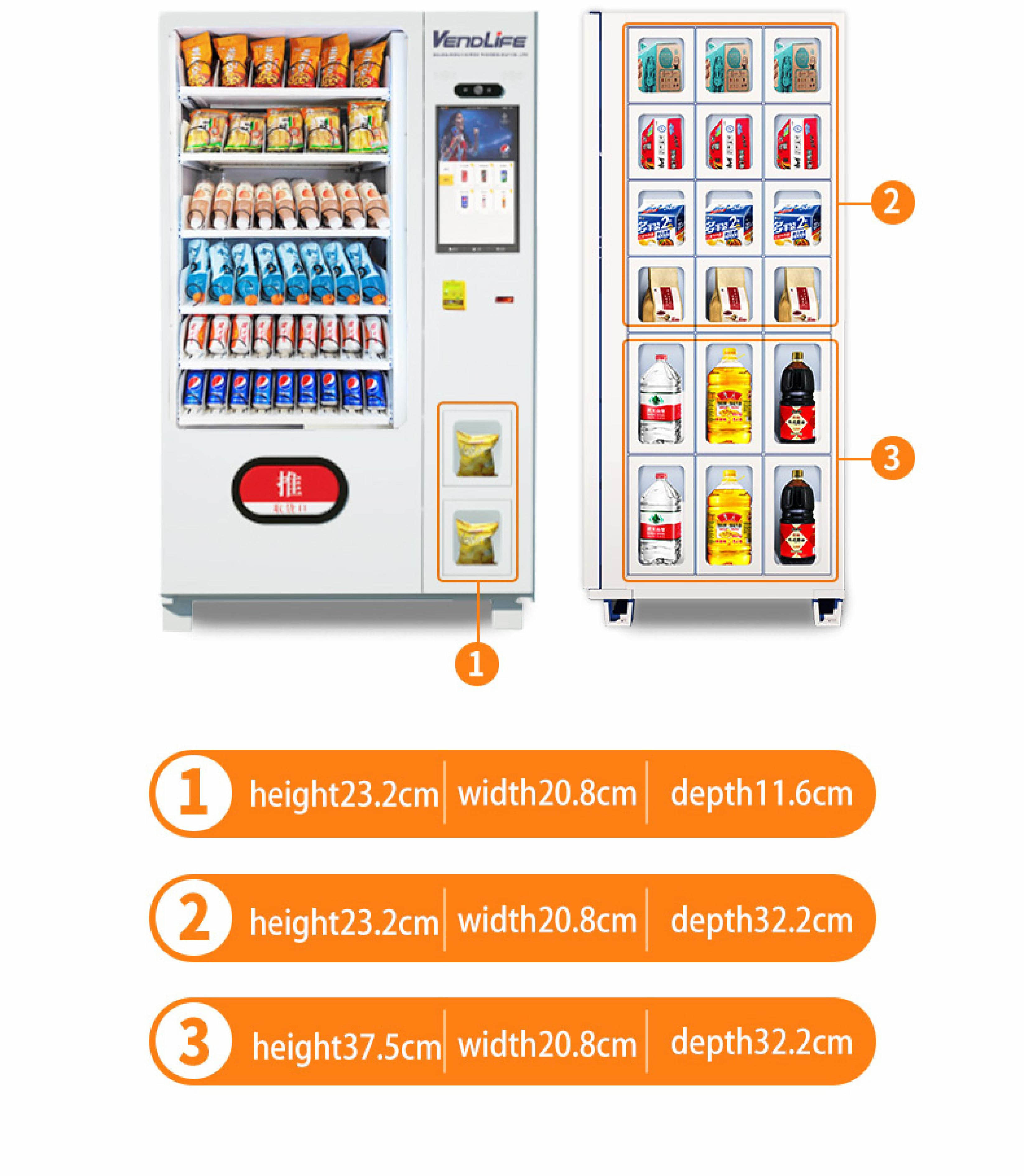 VenoLife Smart Pre-Made Meal Vending Machine with 3 High-Power Microwaves, Spring Rotation + Elevator Delivery, 3-Step Touchscreen, 4-Mode Compressor,