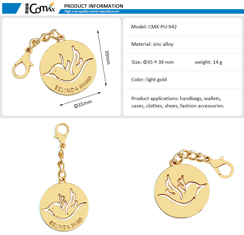 Handbag Metal Tag with Bird Logo Antioxidant Surface Customized Hanging Label Tag