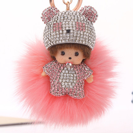 Creative Diamond Monchi Hairball Keychain Pendant Doll Machine Toy for Car Accessories