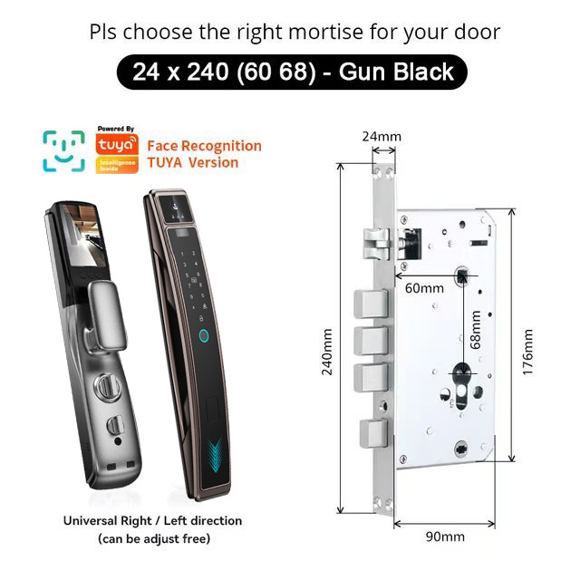 OEM ODM Fingerprint Door Lock Black Smart Home Gate Lock With Surveillance Camera