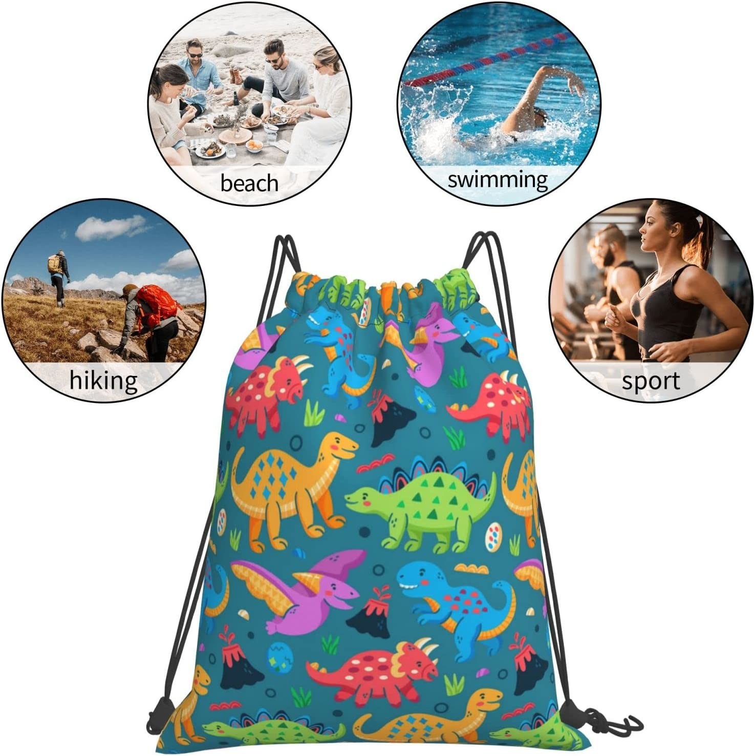 Drawstring Backpack Drawstring Bags for Kids Girls Boys Teens Gym Dance String Bags Bulk Waterproof Dinosaur