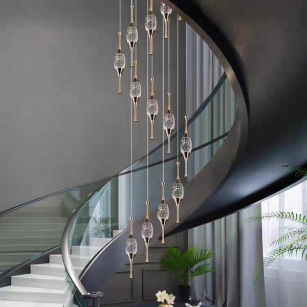 Villa Duplex Staircase Chandelier Long Chandelier Light Luxury Mermaid Crystal New Small Apartment Revolving Chandelier