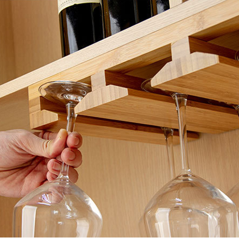 BAMBOO Home Bar Wall Mount Wine Glass Hanging Rack Cup Hanger Goblet Shelf Locker