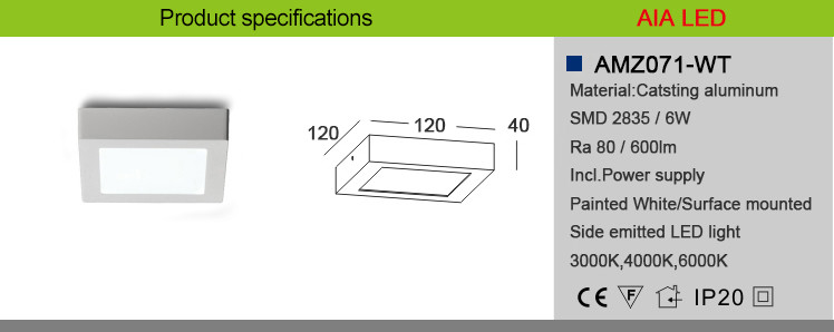Energy-saving IP54 6W waterproof LED panel light fixture for toilet led down light