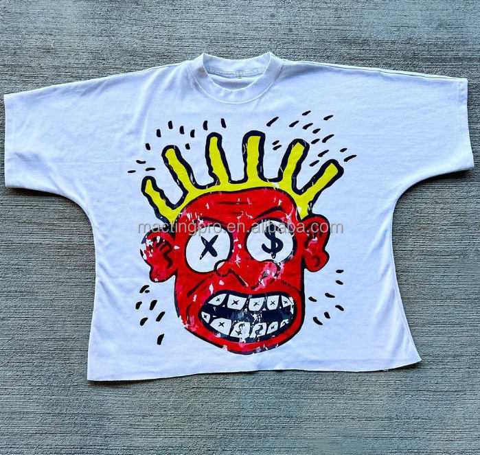 Custom Oversized Distressed T-Shirt with Saw Raw Hem and 100% Cotton Fabric