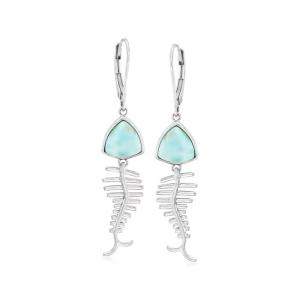 Quality Larimar Fish Bone Drop Unique Gems Earrings in Sterling Silver wholesale