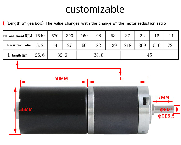 Faradyi Customized 42MM Planetary Gear Motor DC 24V Metal Gear High Torque Long Life Forward and Reverse Can With Brake