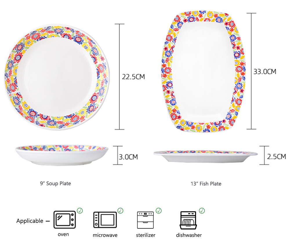 Dinnerware Sets Floral Dinner Plate Ceramic Designed With Cartoon Style