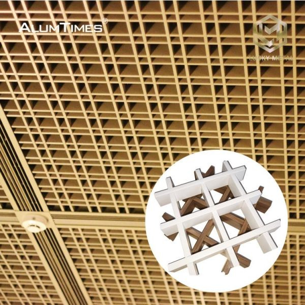 Modern T-Bar Suspended Open Cell Aluminum Grid Ceiling Fireproof Heat Insulation Laminated Surface Square Shape for Interior Use