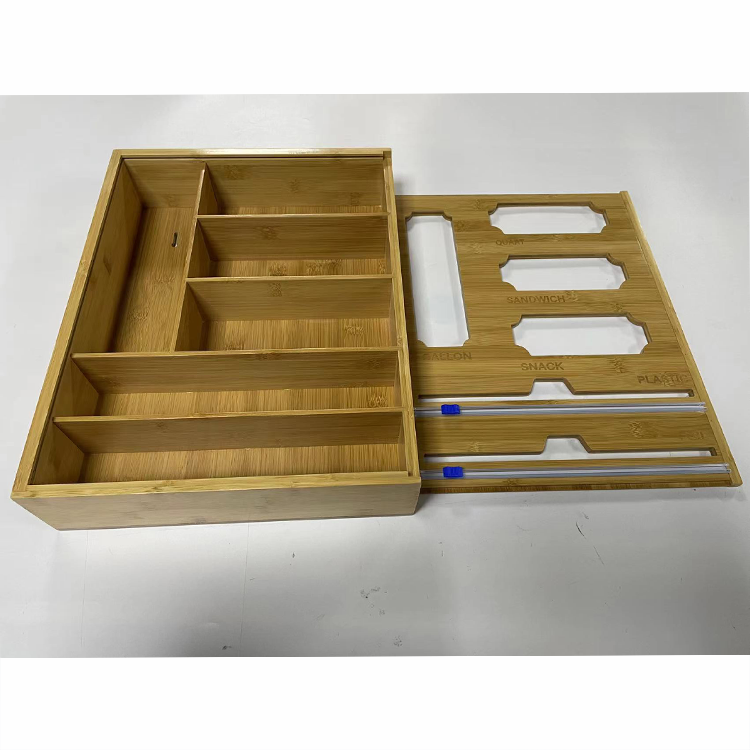 Kitchen Drawer Organizer -Made Natural Bamboo Ziplock Bag Baggie Storage and Dispenser