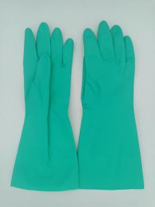 China Flocked Lining Nitrile Solvent Resistant Gloves Household Green Chemical Nitrile Glove on sale