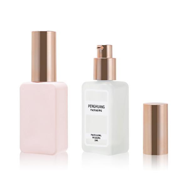 Custom pink 35ml glass foundation bottle wholesale gold lotion pump square skin care packaging glass cosmetic foundation