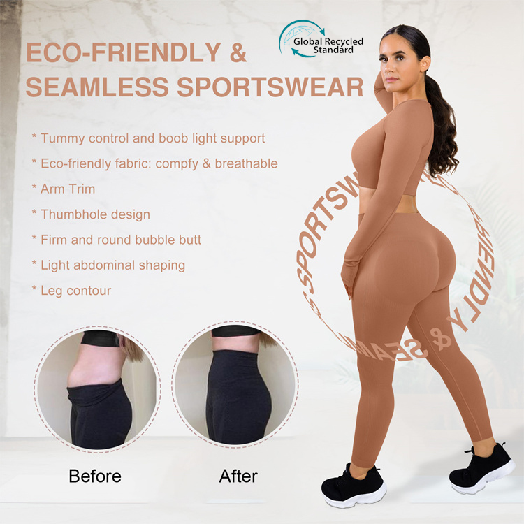 HEXIN Custom Yoga Clothes Long Sleeve Crop Top and Sport Leggings for Plus Size Women