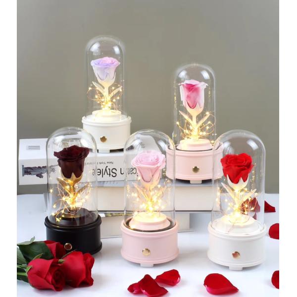 Customized Color Preserved Rose Glass Dome Bluetooth Speakers For Home Decoration