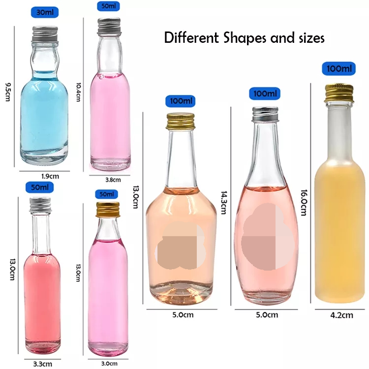 Body Material Glass 30ml 40ml 50ml 100ml Mini Bottle for Beverage Juice Wine Spirit Liquor