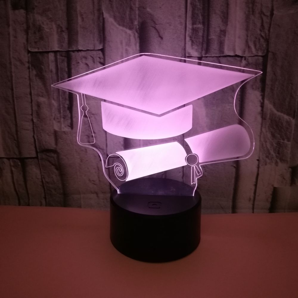New bachelor hat 3D night lights custom OEM sign picture Graduate gift 3D small table lamp 