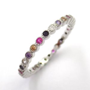 Quality Rainbow Stones Silver Cubic Zirconia Rings Sequential Arrangement wholesale