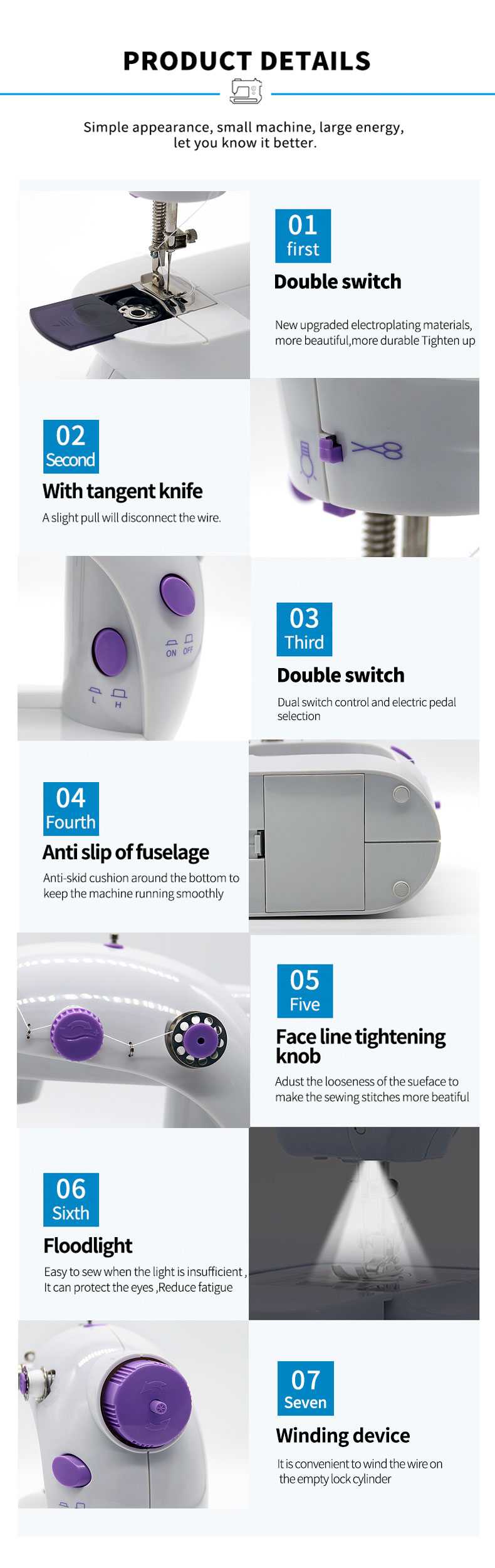 Easy to Operate Sewing Machine Mini Portable Household with Night Light and Foot Pedal