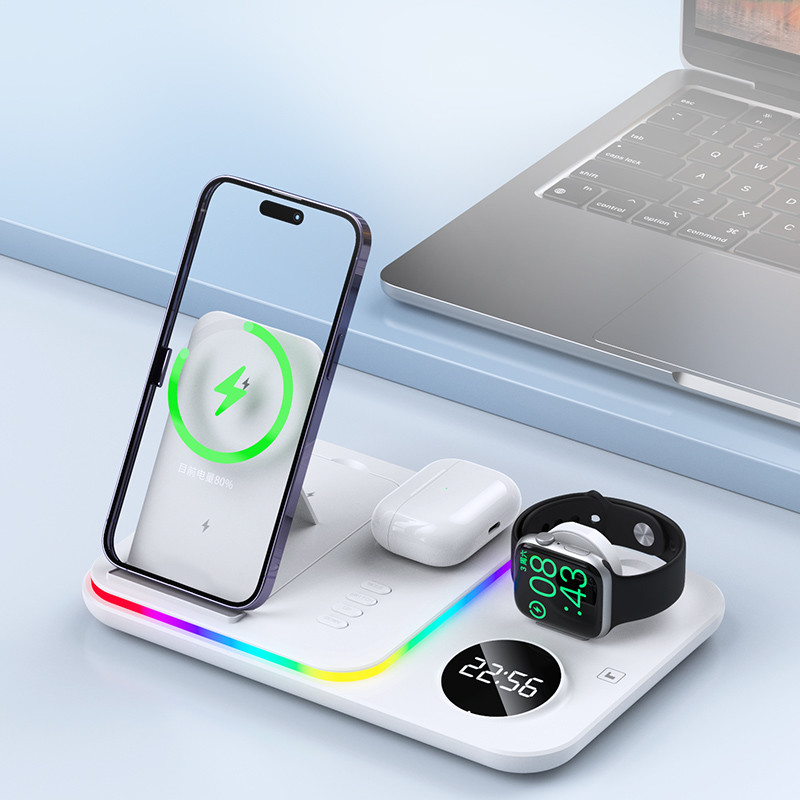 110K - 205KHZ Foldable Wireless Charger With Clock And LED