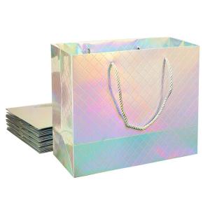 Quality Custom Logo Printed Wholesale Retail Rainbow Iridescent Fancy Holographic Hologram Paper Gift Bags wholesale