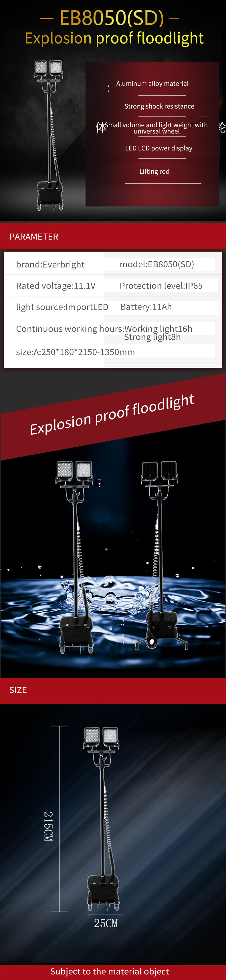Mobile Ultra Bright 11.1V T6 LED Explosion Proof Lighting 120W