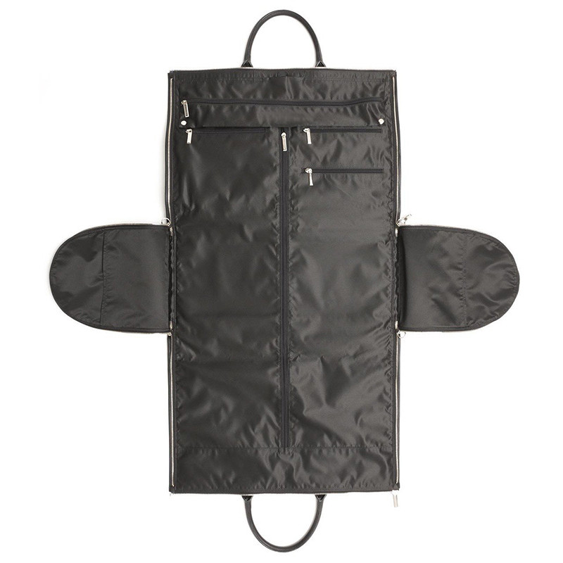 Foldable Black Leather Suit Carrier Weekend Bag , Mens Travel Garment Bag