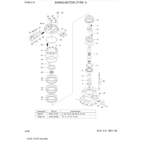 R160LC-9 R160LC-9S R180LC-9 Excavator Swing Motor Assy 31Q5-10160 For Hyundai