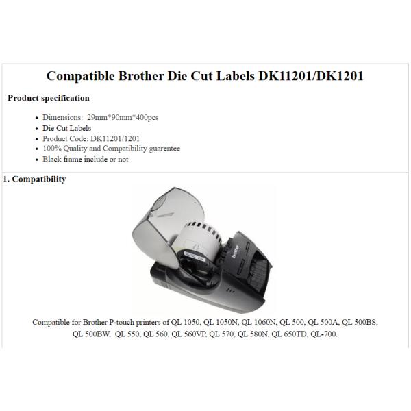 11201 Custom Adhesive Labels Waterproof Brother DK1201 Labels