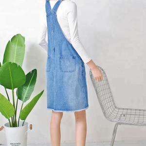 China Ripped Knee Length Ladies Dungaree Dress , Women Denim Dress With Pockets on sale