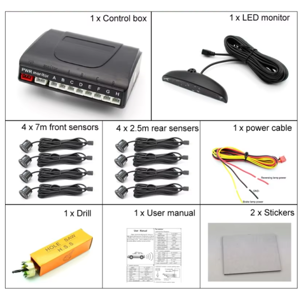 12V Car Parking Sensor 8 Front and Rear Parking Sensor Kit