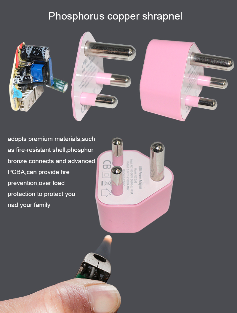 South African India Plug Power Supply Adapter Mobile Phone Power Adapter 5Volt 3Pin
