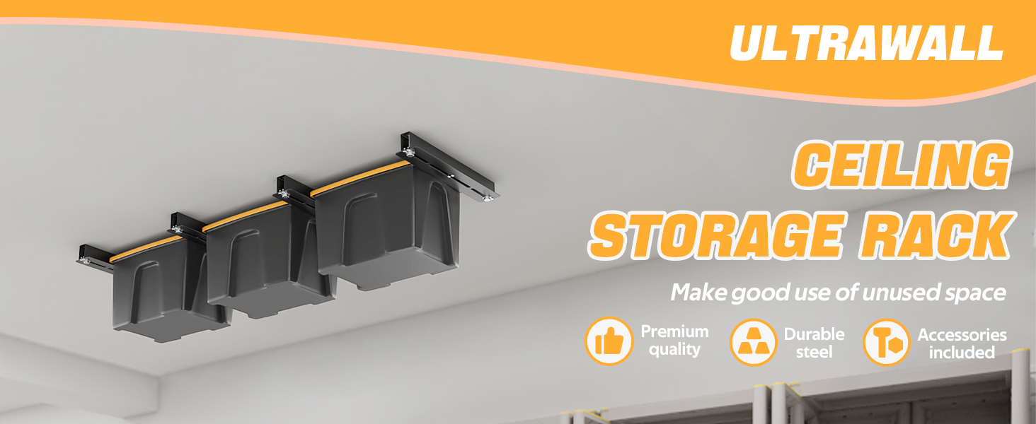 Gallon Tote Overhead Storage Bin Rack for 3 Bins, Metal Storage Organization Ceiling Garage Storage Bracket
