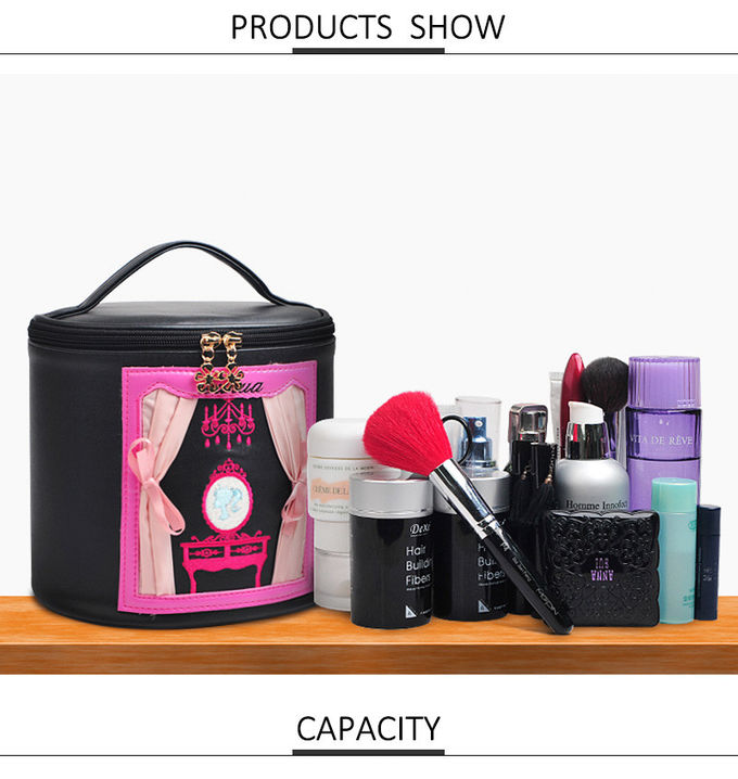 Lady Waterproof Barrel Shaped Cylinder PU Cosmetic Bag