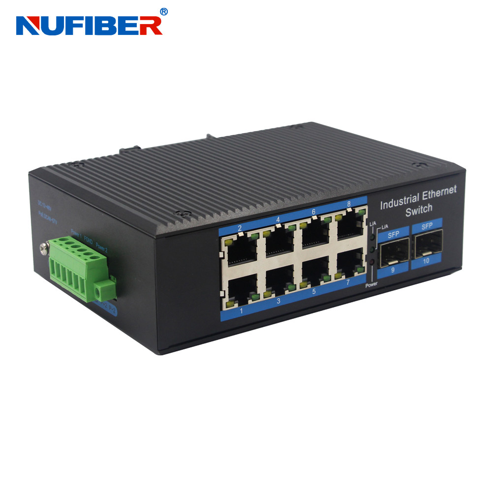 Industrial SFP Ethernet Switch 2 SFP 8 UTP Port Gigabit Fiber Converter 24V Power Supply