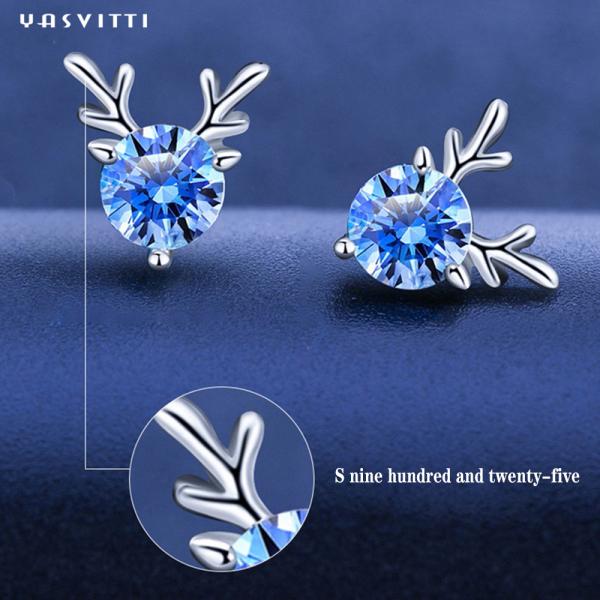 Christmas Jewelry Gift Fashion Small Deer Earrings Personality Blue White Rhinestone Luxury Ladies Earrings Jewelry