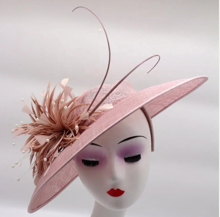 Party decoration sinamay hat with feather flower and headband