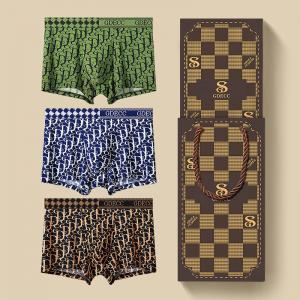 Quality 2xl 3xl 4xl Polyamide Mens Boxer Shorts 3 Pack Gift Box Antibacterial Letter Print Ice Silk wholesale