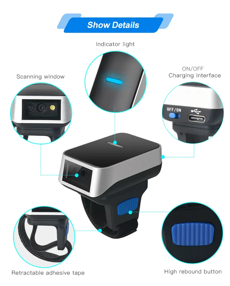 Mini Wearable Ring Finger Bluetooth Wireless 1d CCD Android Barcode Scanner