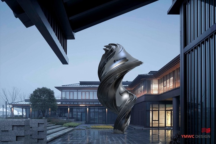 Customer Logo Steel Outdoor Sculpture Polished Mirror Finish with Spiraling Structure