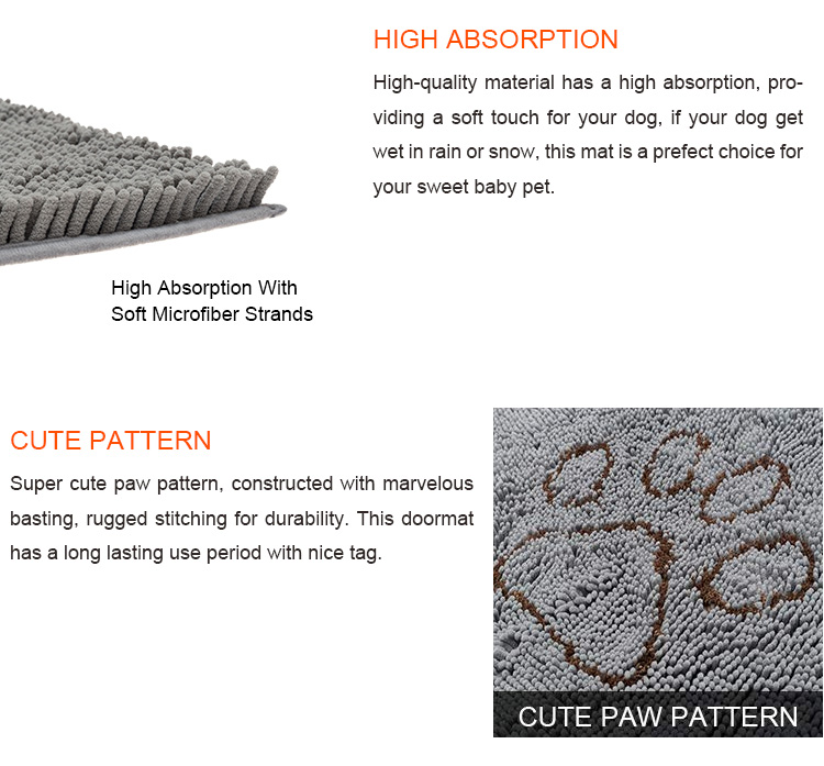 Bathroom 2.5cm Chenille Pet Mat Non Skid Backing Absorbent