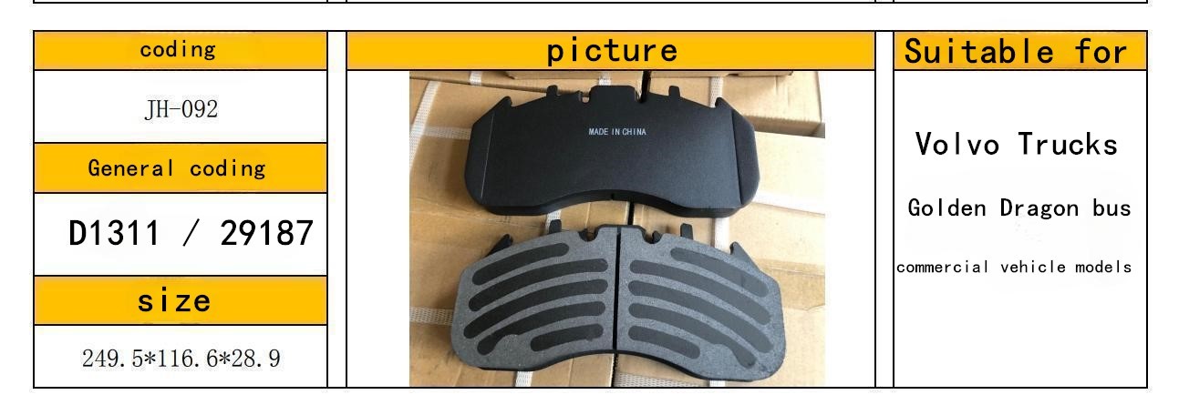 Bus Brake Pads Set For Bus / Truck Meritor Axles D1311 / WVA 29187