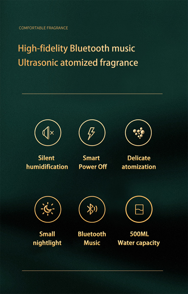 HOMEFISH Bluetooth Music LED Light Essential Oil Diffusers Aroma Diffuser Humidifier 500ML