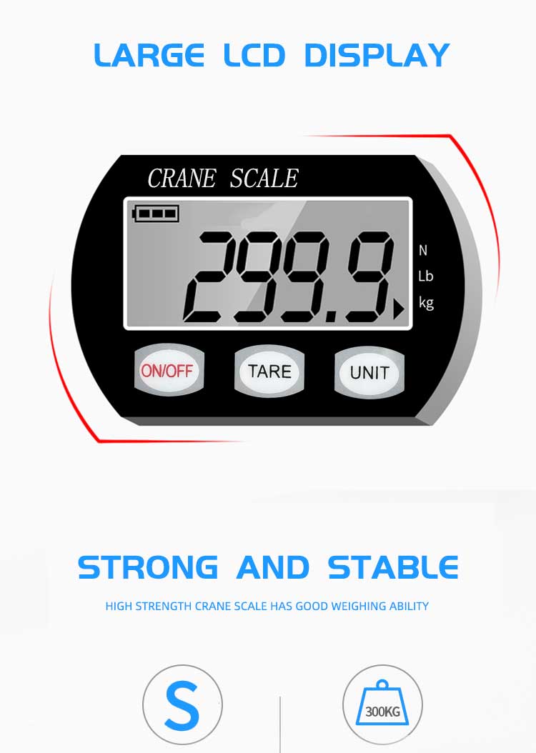 LCD Display Portable Digital Scale Heavy Duty Hanging Crane Scale 300kg Capacity OEM ODM Supported for Weight Measurement