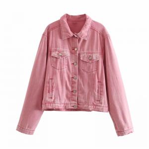 China Manufactuer OEM Recreational Contracted Pink Ladies Denim Jacket For Spring on sale