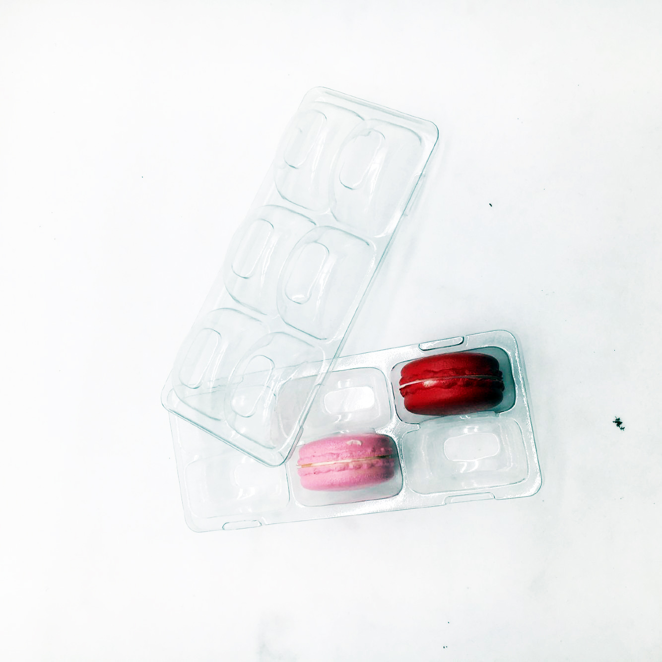 Bespoke PVC/PET plastic macaron packaging tray clear 6 cells blister tray